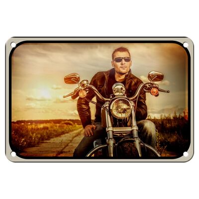 Targa in metallo Moto 18x12 cm Uomo Uomo Tramonto Decorazione