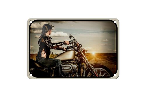 Blechschild Motorrad 18x12cm Frau Girl Sonnenaufgang Dekoration