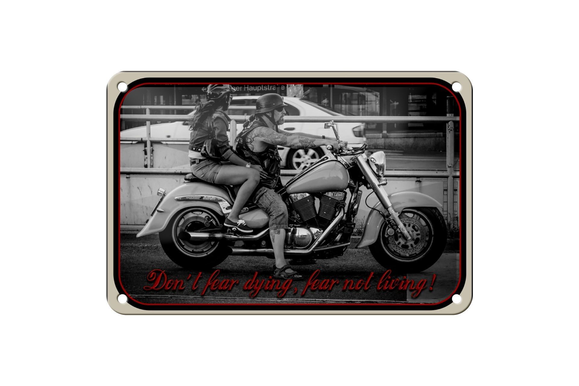 Targa in metallo moto 18x12 cm Biker non temere di morire, decorazione della paura
