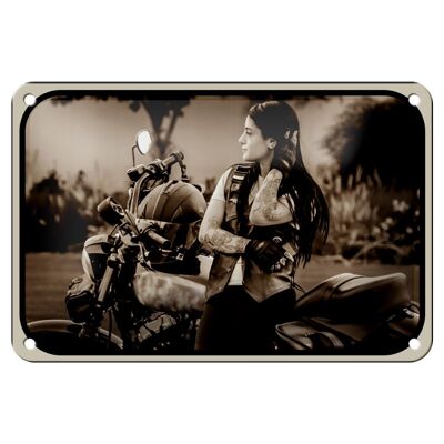 Targa in metallo moto 18x12 cm motociclista ragazza donna motociclista pinup decorazione
