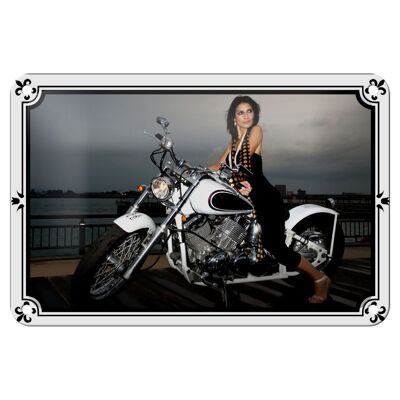 Blechschild Motorrad 18x12cm Biker Girl Pinup Frau Dekoration