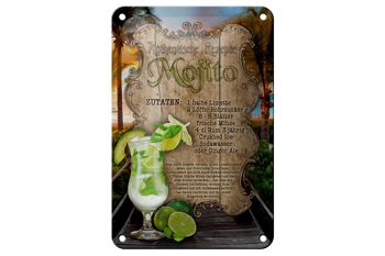 Plaque en tôle recette 12x18cm Mojito ingrédients citron vert décoration menthe 1