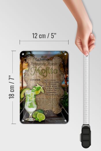 Plaque en tôle recette 12x18cm Mojito ingrédients citron vert décoration menthe 5