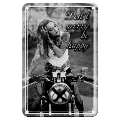 Cartel de chapa moto 12x18cm chica motera no te preocupes decoración feliz
