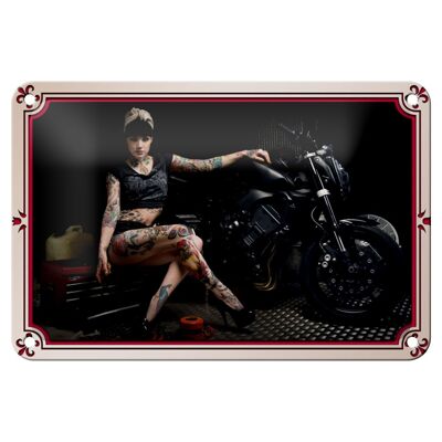 Tin Sign Motorcycle 18x12cm Biker Girl Pinup Woman Tattoo Decoration