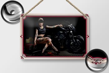 Signe en étain pour moto, 18x12cm, motard, fille, pin-up, femme, tatouage, décoration 2