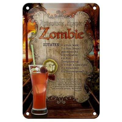 Cartel de chapa Receta 12x18cm Ingredientes zombies Ron Granadina Decoración