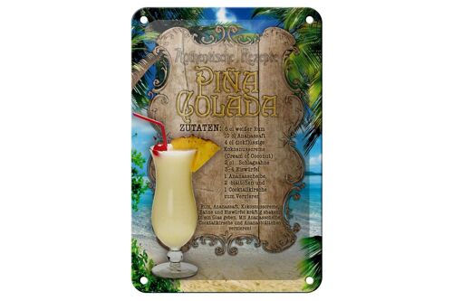 Blechschild Rezept 12x18cm Pina Colada Zutaten Rum Ananas Dekoration