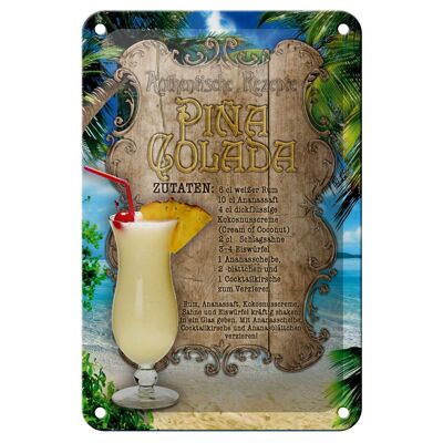 Tin sign recipe 12x18cm Pina Colada ingredients rum pineapple decoration