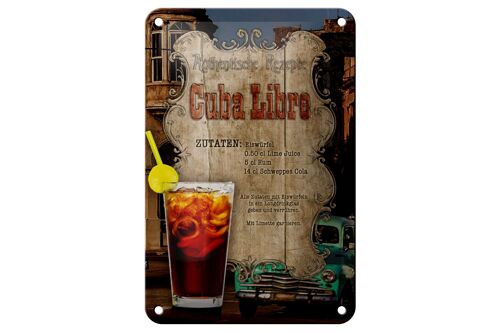 Blechschild Rezept 12x18cm Cuba Libre Zutaten Eiswürfel Dekoration