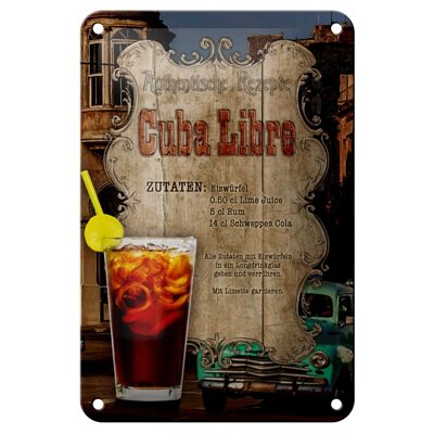 Blechschild Rezept 12x18cm Cuba Libre Zutaten Eiswürfel Dekoration