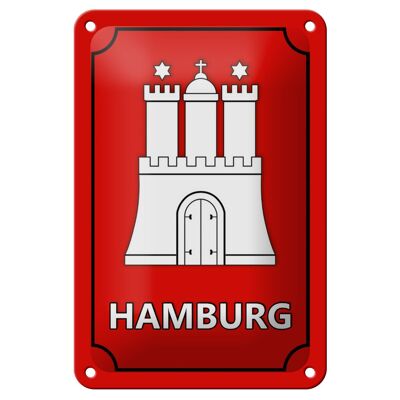 Cartel de chapa con nota 12x18cm Escudo de armas de Hamburgo decoración del estado federal