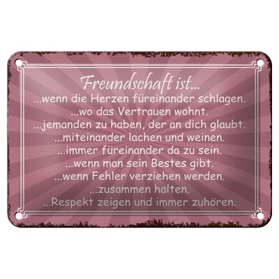 Tin sign saying 18x12cm friendship is when hearts decoration