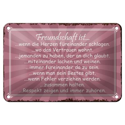 Blechschild Spruch 18x12cm Freundschaft ist wenn Herze Dekoration