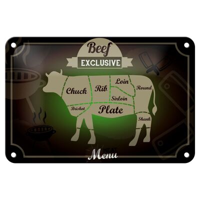 Cartel metálico carne 18x12cm cortes de ternera decoración de menú exclusiva