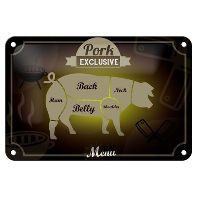Cartel metálico carne 18x12cm cortes cerdo decoración menú exclusiva