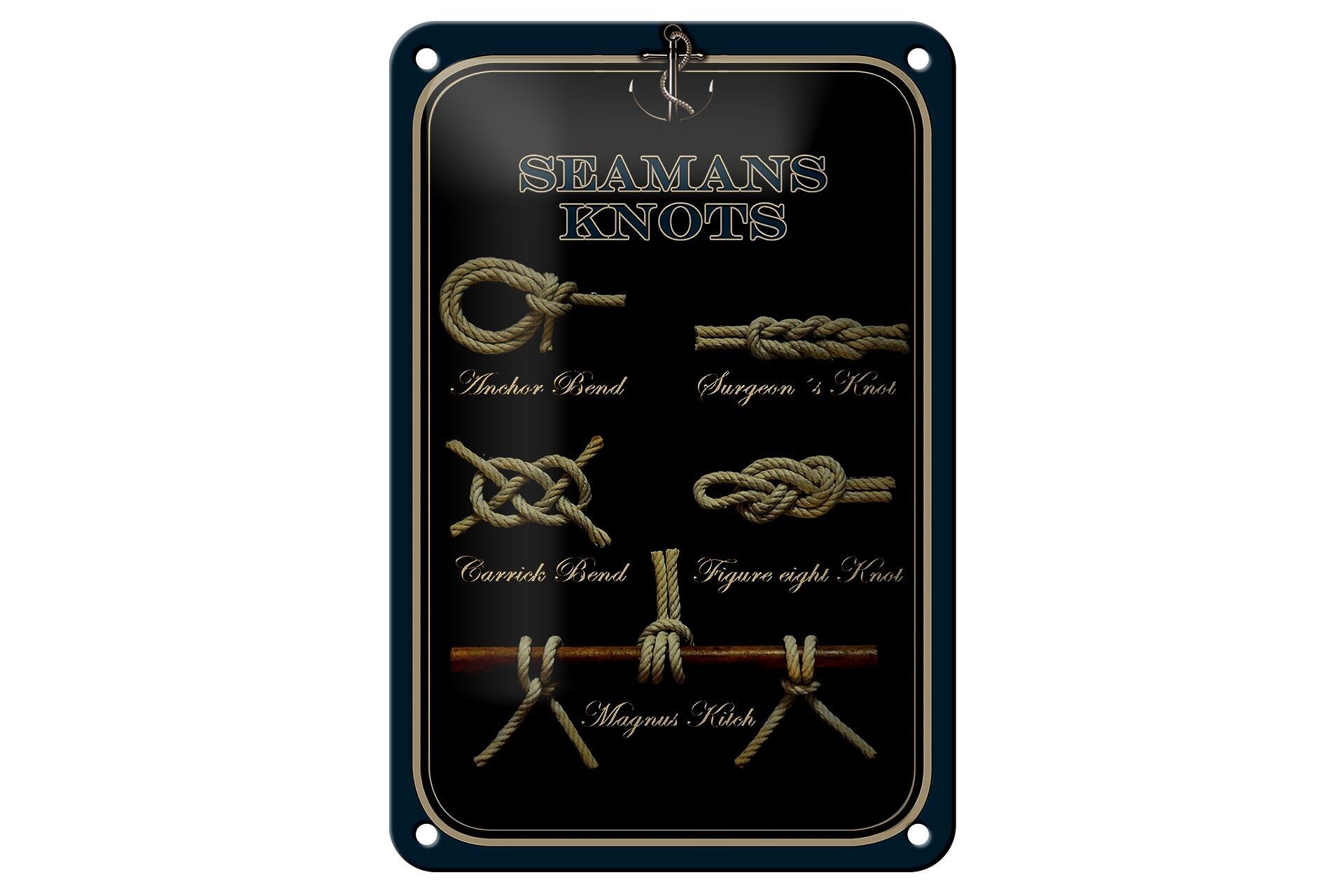 Targa in metallo con scritta Seamans Knots 12x18 cm decorazione nodo marinaio