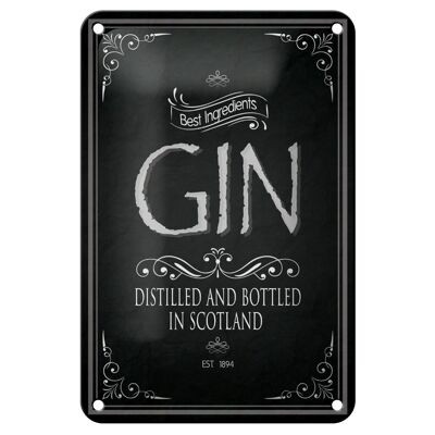 Cartel de chapa alcohol 12x18cm Gin mejores ingredientes Escocia decoración