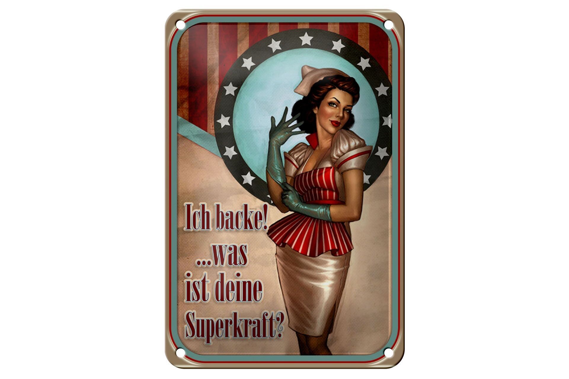 Blechschild Pinup 12x18cm ich backe was deine Superkraft Dekoration