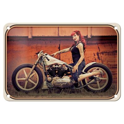 Targa in metallo Moto 18x12 cm Biker Girl Woman Decorazione Pin Up
