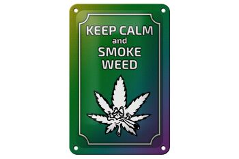 Panneau en étain disant 12x18cm, décoration Keep Calm and smoke weed 1