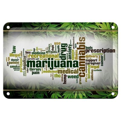 Targa in metallo Cannabis 18x12 cm Decorazione con marijuana terapia fumo dolore