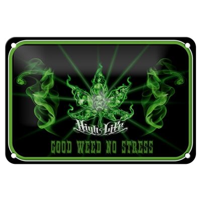 Targa in metallo con scritta "High Life good weed no stress" 18x12 cm