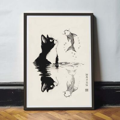 Poster mit Katze und Koi-Fischen