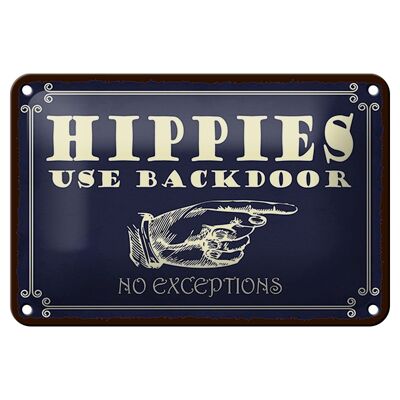 Letrero de chapa que dice "Los hippies usan decoración de puerta trasera" 18x12cm