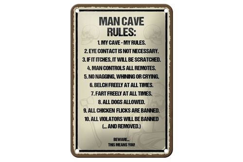 Blechschild Spruch 12X18cm Man Cave Rules my cave my rules Dekoration