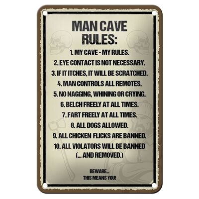 Blechschild Spruch 12X18cm Man Cave Rules my cave my rules Dekoration