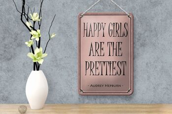 Panneau en étain indiquant que les filles heureuses sont la plus jolie décoration, 12x18cm 4
