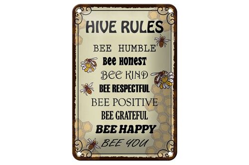 Blechschild Spruch 12X18cm Hive rules bee humble honest Dekoration