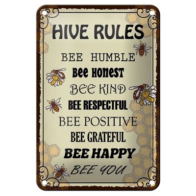 Blechschild Spruch 12X18cm Hive rules bee humble honest Dekoration