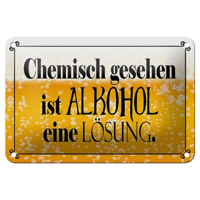 Letrero de chapa que dice 18x12 cm decoración de solución de alcohol vista químicamente