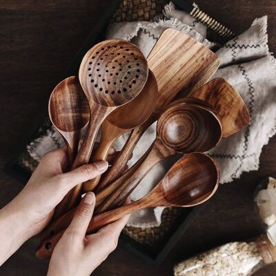 Juego de utensilios de madera tradicional de 7 piezas