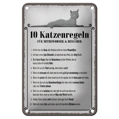 Blechschild Spruch 12X18cm 10 Katzenregeln ich bin der Boss Dekoration