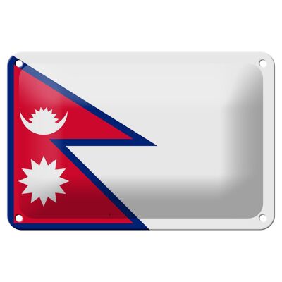 Signe en étain drapeau du népal 18x12cm, décoration du drapeau du népal