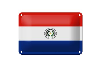 Signe en étain drapeau du Paraguay 18x12cm, décoration du drapeau du Paraguay 1