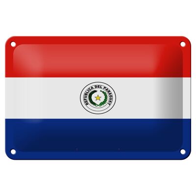 Signe en étain drapeau du Paraguay 18x12cm, décoration du drapeau du Paraguay