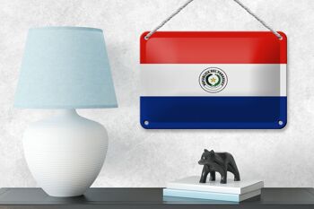 Signe en étain drapeau du Paraguay 18x12cm, décoration du drapeau du Paraguay 4