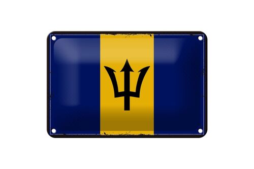 Blechschild Flagge Barbados 18x12cm Retro Flag of Barbados Dekoration