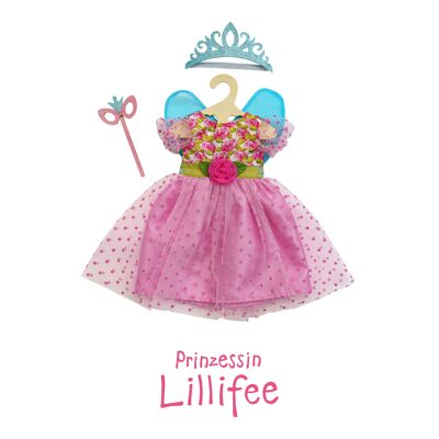 Vestido de muñeca "Princesa Lillifee" con corona de purpurina y antifaz, 3 piezas, talla. 35-45cm