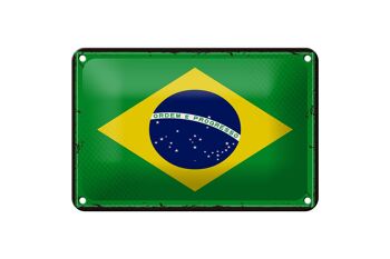 Signe en étain drapeau du brésil 18x12cm, drapeau rétro du brésil, décoration 1