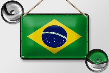 Signe en étain drapeau du brésil 18x12cm, drapeau rétro du brésil, décoration 2