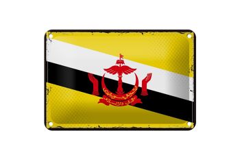 Signe en étain drapeau du Brunei 18x12cm, drapeau rétro du Brunei, décoration 1