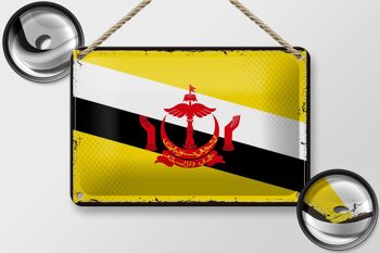 Signe en étain drapeau du Brunei 18x12cm, drapeau rétro du Brunei, décoration 2