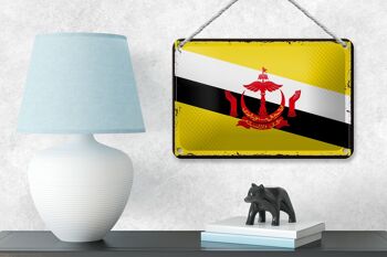Signe en étain drapeau du Brunei 18x12cm, drapeau rétro du Brunei, décoration 4