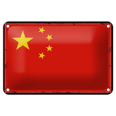 Targa in metallo Bandiera Cina 18x12 cm Decorazione con bandiera retrò della Cina