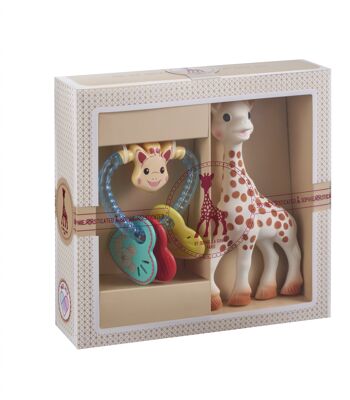 Création classique - composition 3 (Sophie la girafe + Hochet coeur)
 Sac cadeau et carte dans le coffret pour accompagner lors de l'achat 1